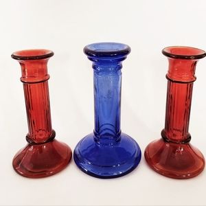 Glass Candlestick Holders, Set of 3pcs